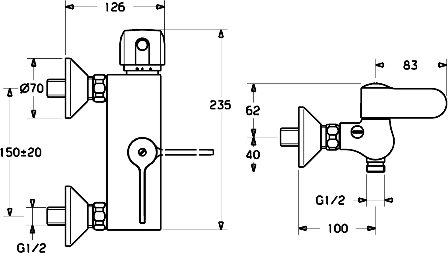 HansaTEMPRA Duscharmatur Wandmontage Thermostat Chrom