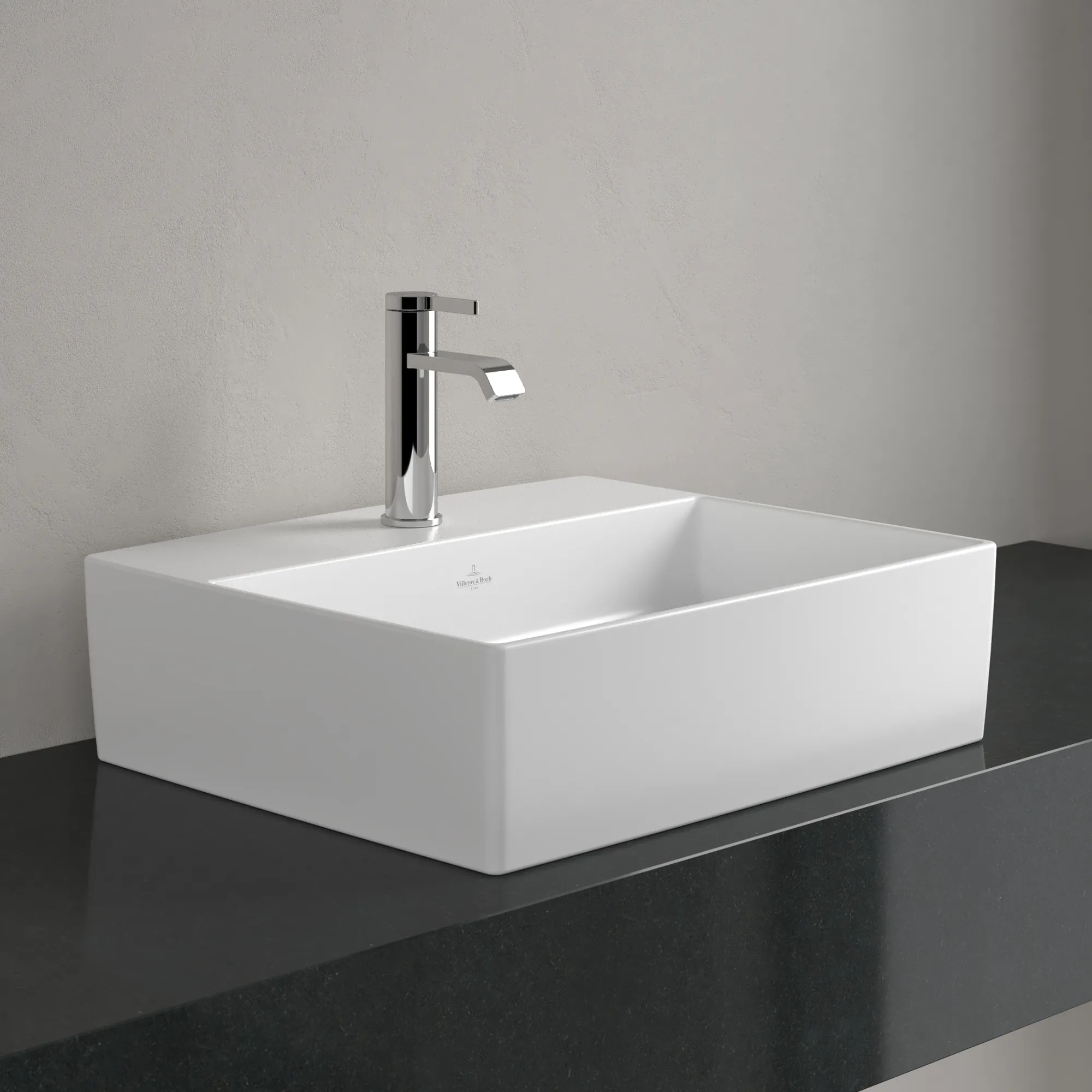 Villeroy & Boch Aufsatzwaschtisch aus TitanCeram „Memento 2.0“ 498 × 420 × 139 mm, mit Hahnlochbohrung, Hahnlochposition mittig in Stone White Villeroy & Boch Aufsatzwaschtisch aus TitanCeram „Memento 2.0“ 498 × 420 × 139 mm, mit Hahnlochbohrung, Hahnlochposition mittig in Stone White