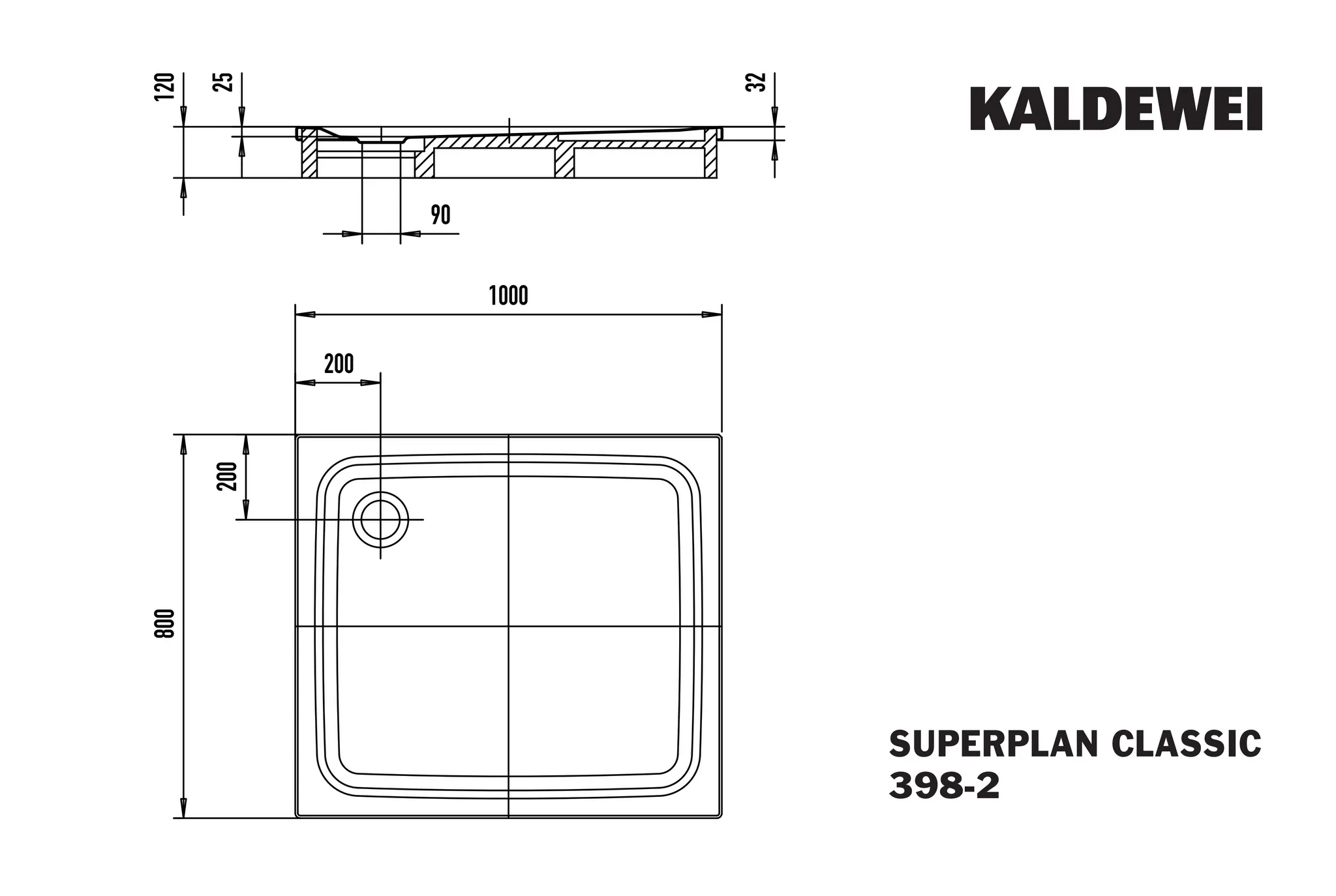 Kaldewei rechteck Duschwanne „Superplan Classic“ 100 × 80 cm ohne Oberflächenbeschichtung, mit Invisible Grip, in warm beige 40