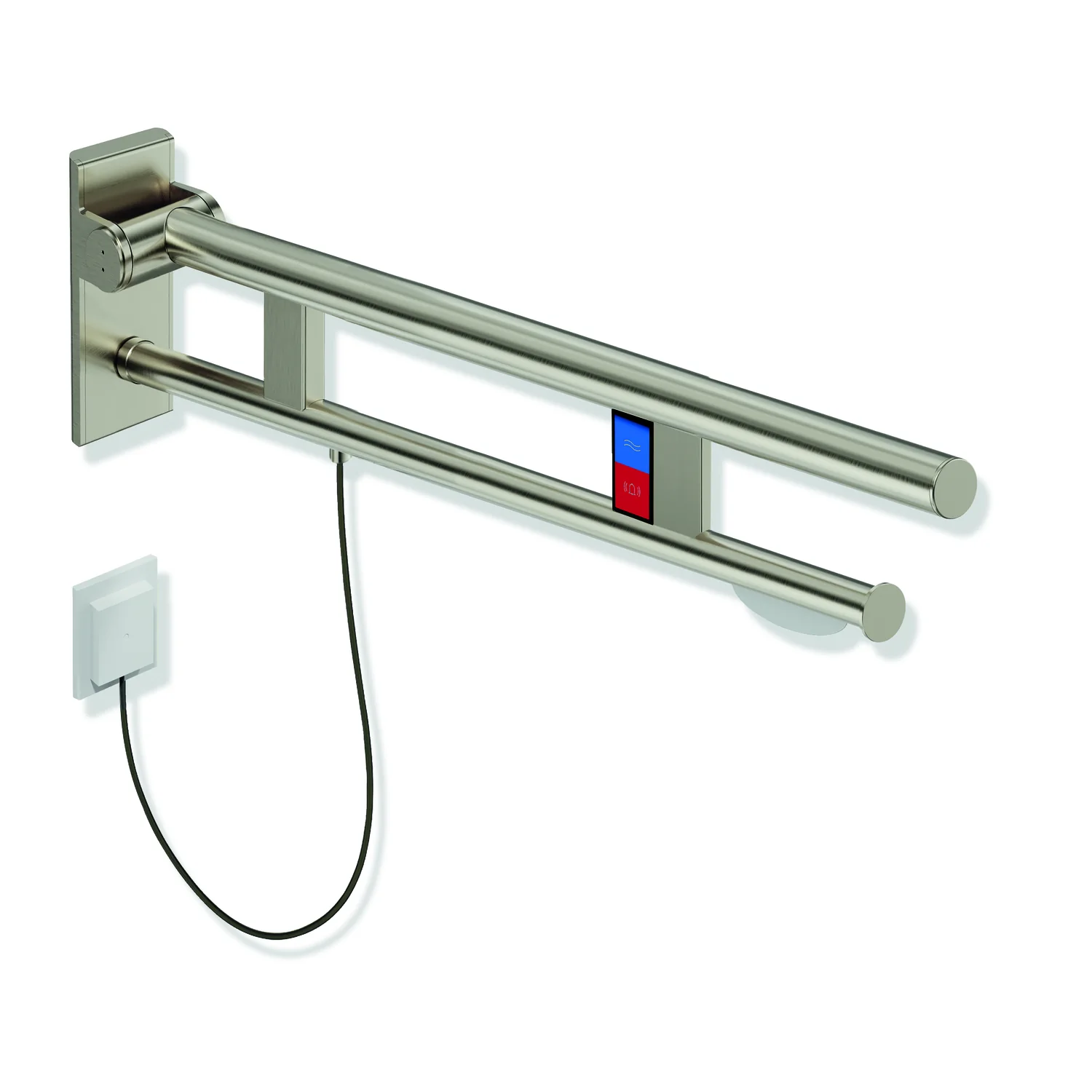 HEWI Stützklappgriff Duo Design A, Edelstahl PVD, 750 mm Ausladung, links