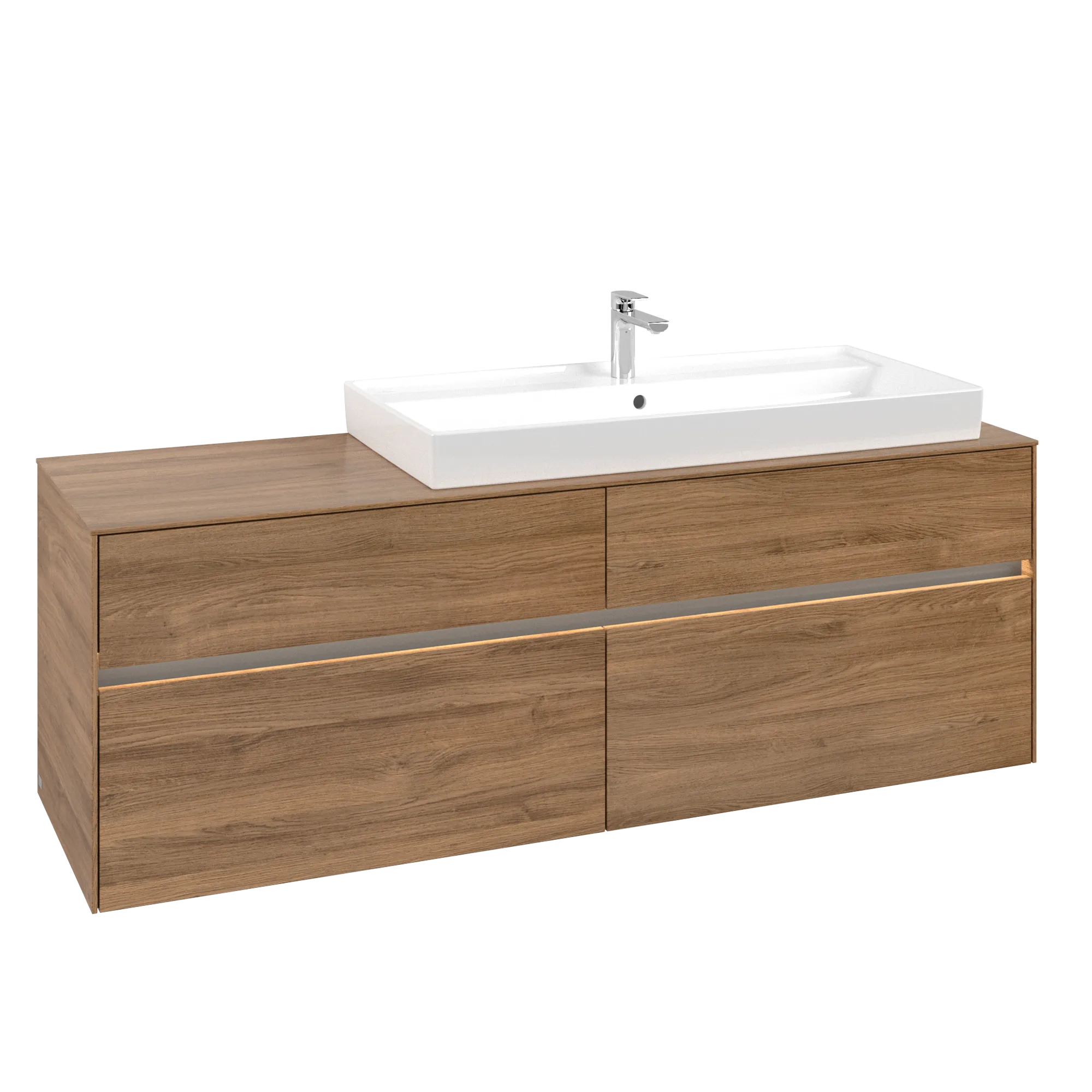 Villeroy & Boch Waschtischunterschrank „Collaro“ 1600 × 548 × 500 mm Kansas Oak, mit Beleuchtung, für Becken rechts