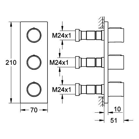 Grohe Grohtherm F 3-fach Unterputzventil satin steel Grohe Grohtherm F 3-fach Unterputzventil satin steel