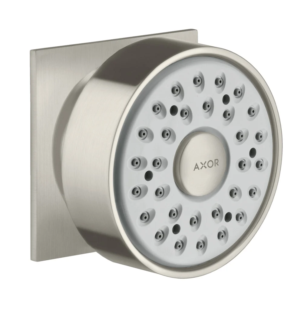 Hansgrohe AXOR Seitenbrause 1-Jet eckig, Edelstahl Optic, 65 mm Brausekopfgröße, verstellbarer Winkel, Rain Strahl, 5 l/min Durchfluss Hansgrohe AXOR Seitenbrause 1-Jet eckig, Edelstahl Optic, 65 mm Brausekopfgröße, verstellbarer Winkel, Rain Strahl, 5 l/min Durchfluss