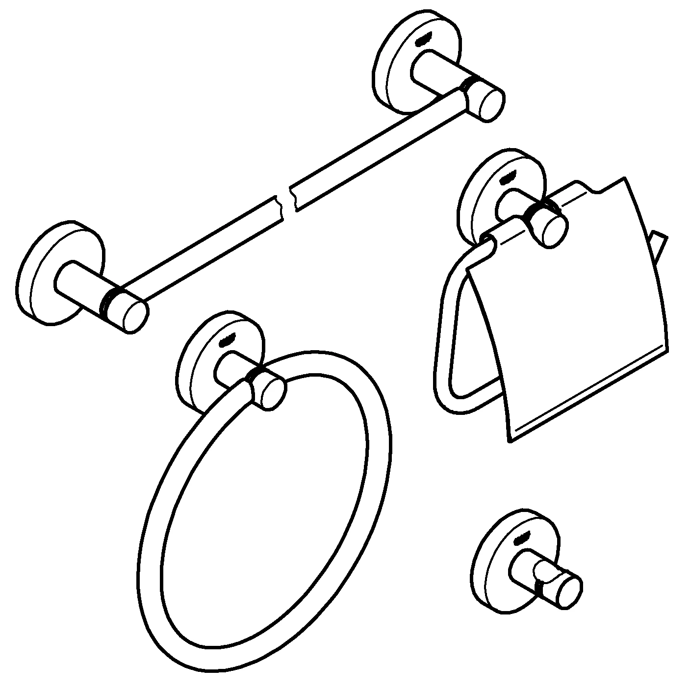 4-in-1 Bad-Set Essentials 40776_1, mit Handtuchring, Bademantelhaken, WC-Papierhalter, mit Deckel, Badetuchhalter 600 mm, chrom
