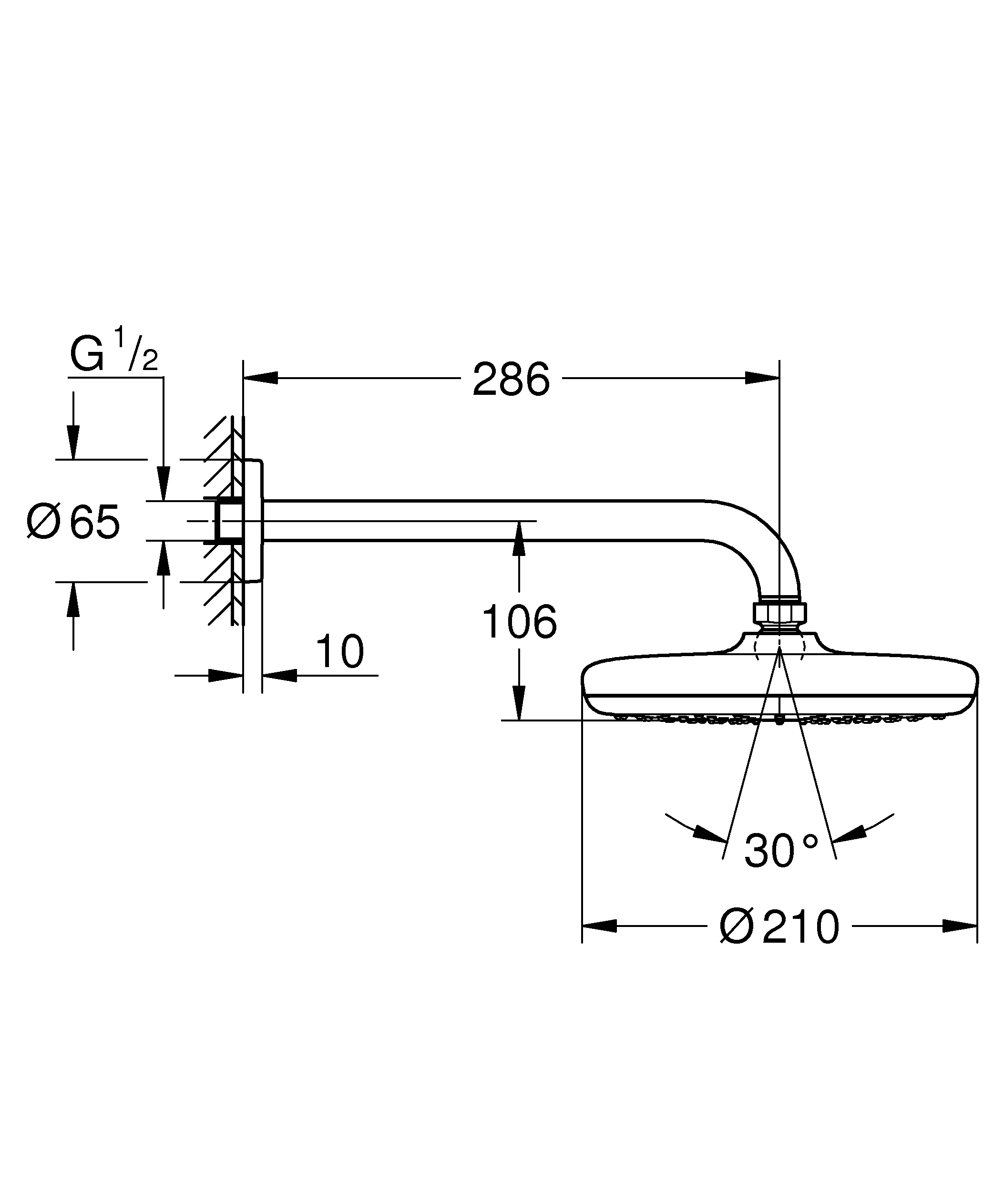 Kopfbrauseset Tempesta 210 26412, Brausearm 286 mm, 9,5 l/min Durchflusskonstanthalter, chrom