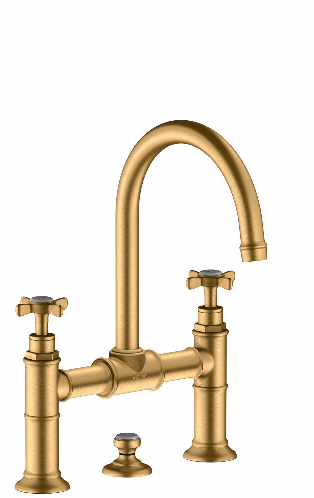 Hansgrohe AXOR Montreux 2-Griff Waschtischarmatur 220 mit Kreuzgriffen und Zugstangen-Ablaufgarnitur, Brushed Brass