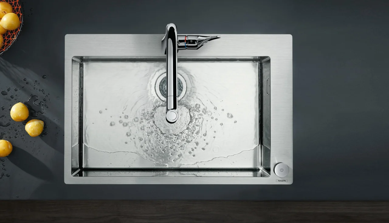 Hansgrohe Einbauspüle S71 Edelstahl, 740 x 480 mm, 1 Hauptbecken, flach aufliegend oder flächenbündig Hansgrohe Einbauspüle S71 Edelstahl, 740 x 480 mm, 1 Hauptbecken, flach aufliegend oder flächenbündig