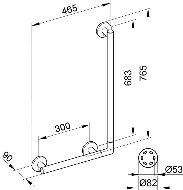 Plan Care 34906170306 Winkelgriff 90 Grad rechts/links 465/765 mm silber-eloxiert