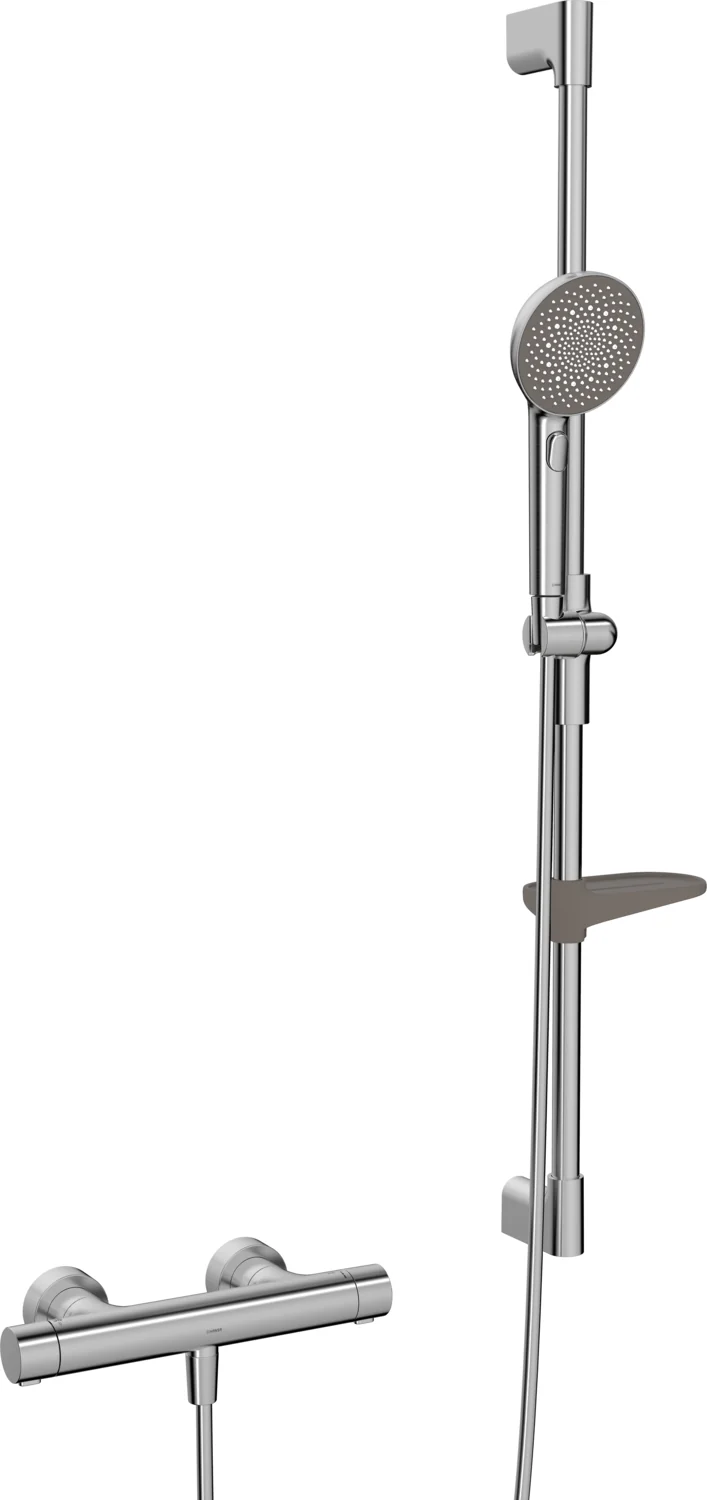 HansaPRISMA Duscharmatur, Wandmontage, Thermostat, Stahl gebürstet, 3-strahlig, H=970mm