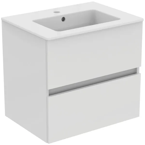 Möbelpaket Eurovit+ mit Waschtisch 61cm Weiß und Unterschrank 60cm 2 Auszüge Hochglanz grau lackiert
