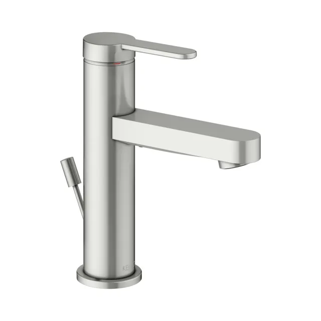 KEUCO IXMO Einhebel-Waschtischmischer 100 IXMO Flat mit Zugstangen-Ablaufgarnitur IXMO Flat, Rosette rund Edelstahl-finish