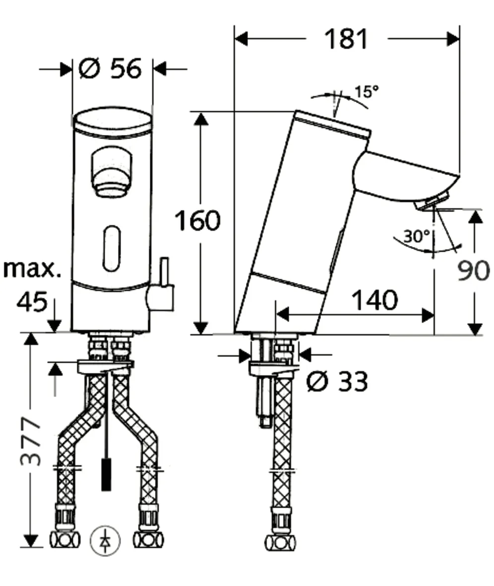 Waschtisch-Armatur PURIS E, Elektronisch, HD-M - Hochdruck Mischwasser, Infrarot, 2x G 3/8 IG, verlängerter Auslauf, chrom