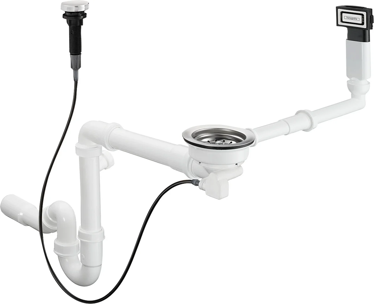 Hansgrohe automatische Ab- und Überlaufgarnitur D16-11 Chrom, Durchmesser 40/50 mm, 1 1/2" mit Raumsparablaufbogen und Röhrengeruchverschluss