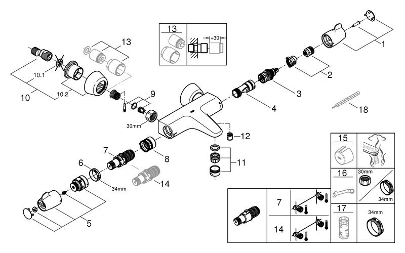 Grohe Grohtherm Special Thermostat-Wannenbatterie 34665, Wandmontage, chrom Grohe Grohtherm Special Thermostat-Wannenbatterie 34665, Wandmontage, chrom