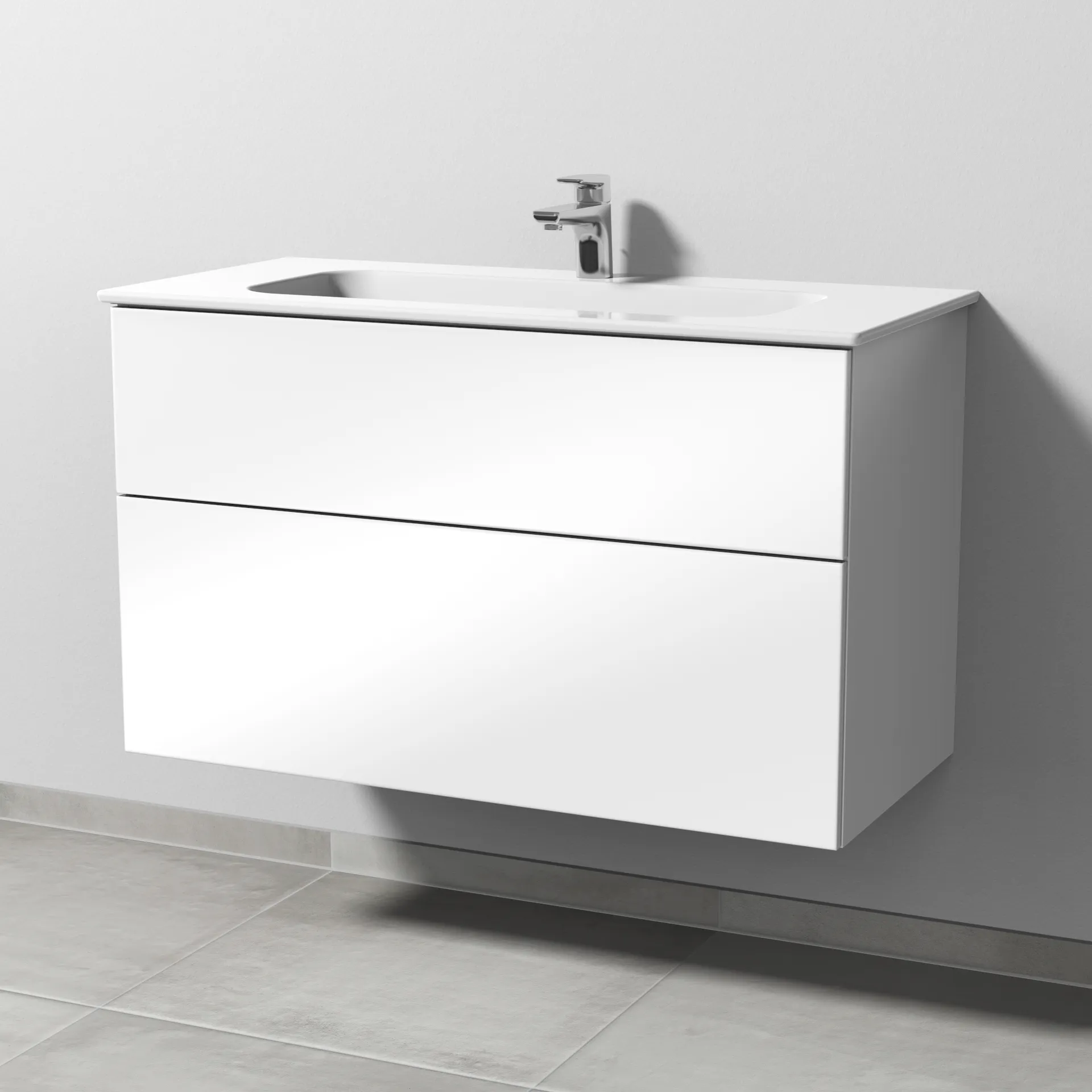 Keramik-Waschtisch-Set mit Waschtischunterschrank „3way“ 97 × 46 × 58,2 cm in Weiß (glanz), mit Hahnlochbohrung, Becken mittig