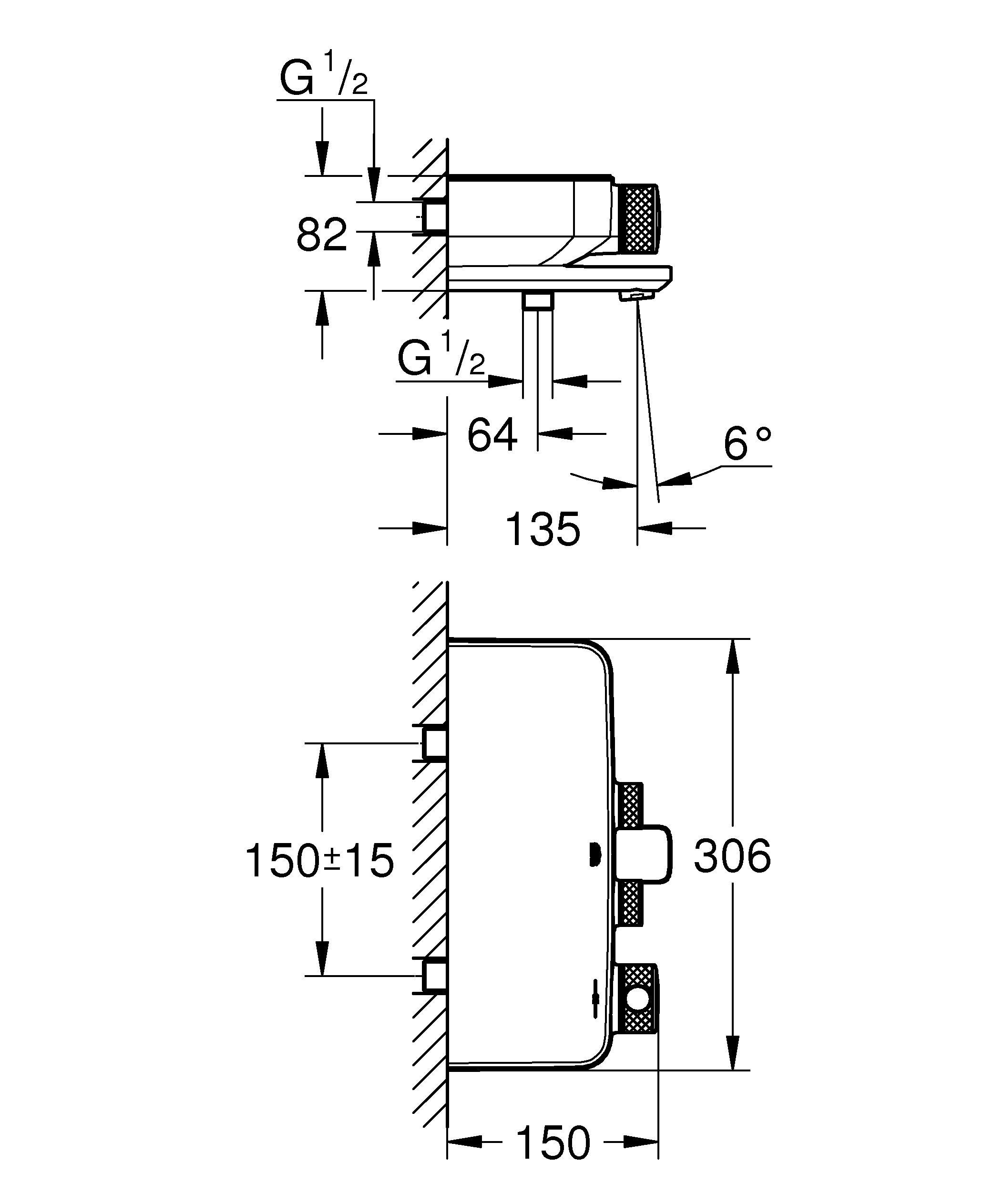 Wannenarmatur „Grohtherm SmartControl“ Ausladung 135 mm