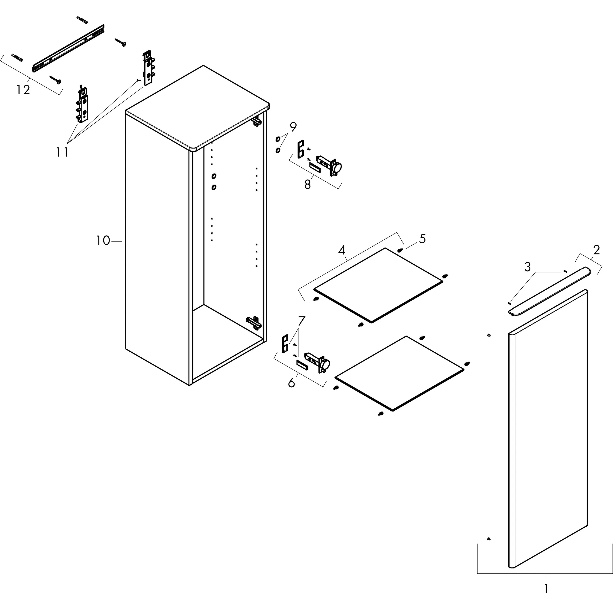 Hansgrohe Xelu Q Halbhochschrank Eiche Natur, 400x350 mm, Türanschlag rechts, mattschwarze Griffe