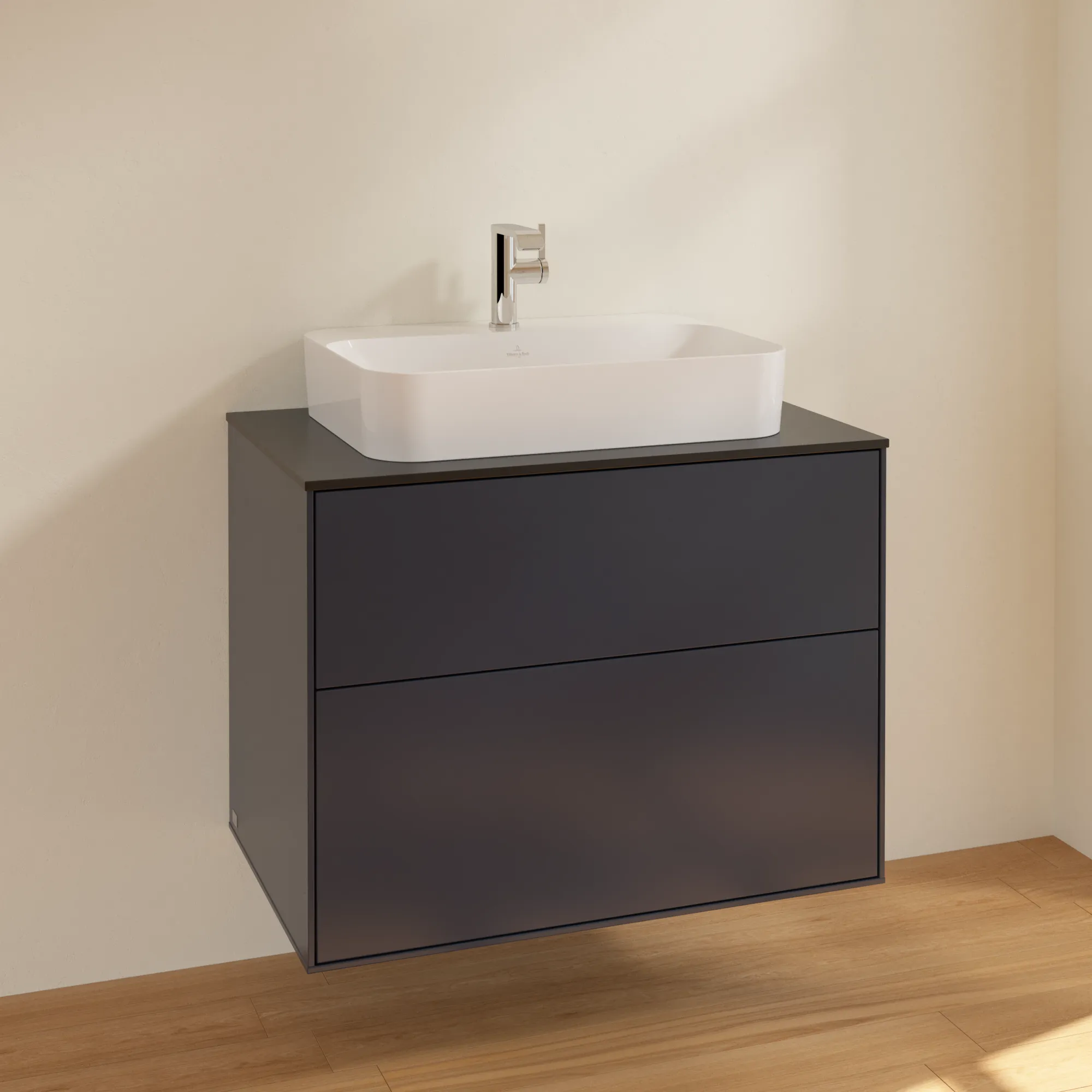 Villeroy & Boch Finion Waschbeckenunterschrank F34, 800 x 603 x 501 mm, Midnight Blue Matt Lacquer / Glass Black Matt Villeroy & Boch Finion Waschbeckenunterschrank F34, 800 x 603 x 501 mm, Midnight Blue Matt Lacquer / Glass Black Matt