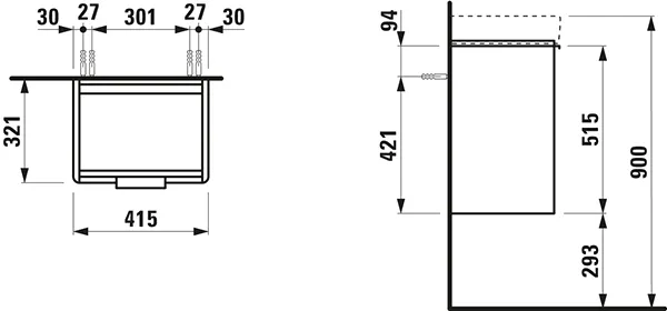 Waschtischunterbau BASE für PRO S 321x415x515 1 Tür Scharnier links mit Griff aluminium eloxiert für Waschtisch H815961 weiß matt