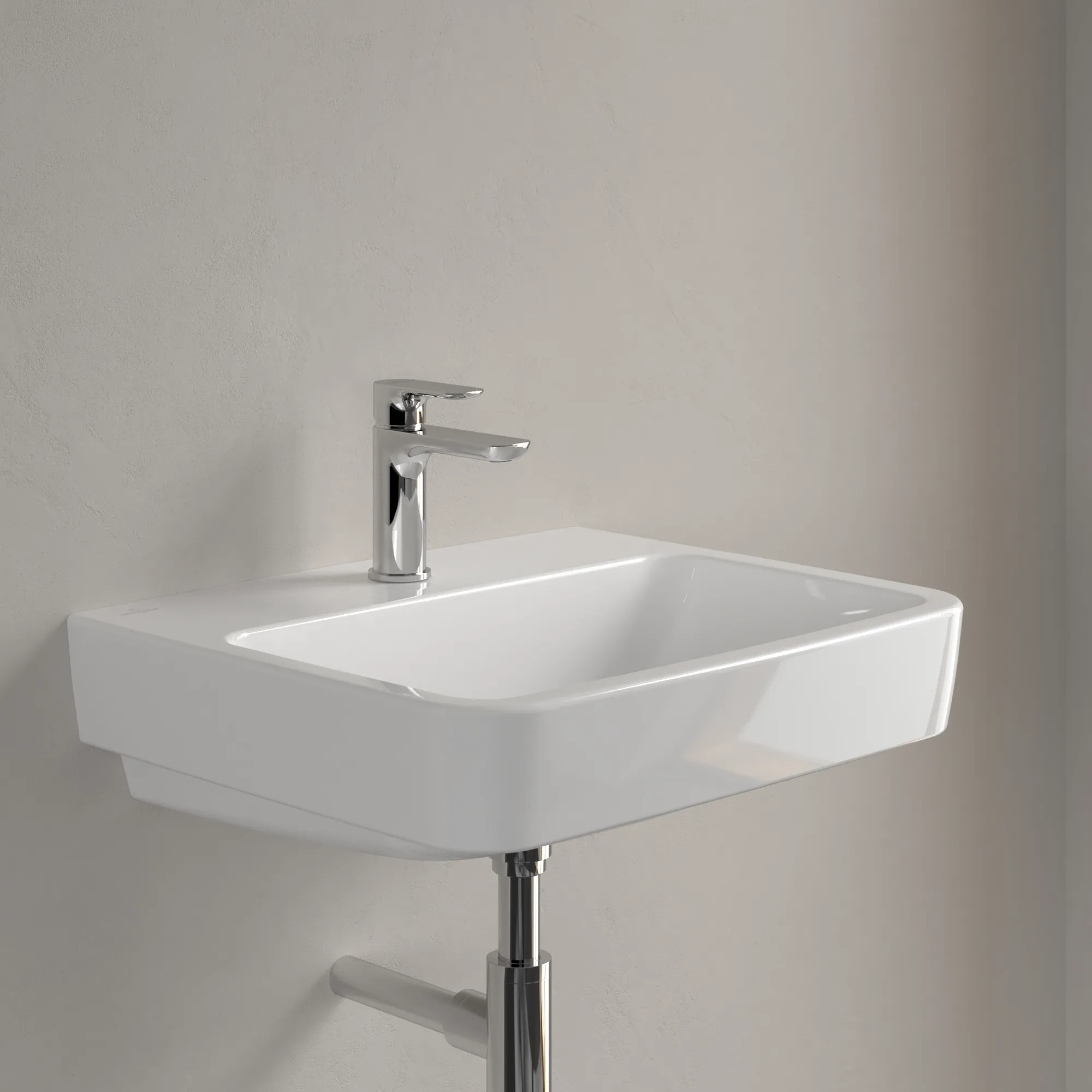 Villeroy & Boch O.novo Eck-Waschbecken, weiß Alpin CeramicPlus, 550 x 460 mm, Höhe 175 mm, Wandmontage, 3-Loch-Armatur Villeroy & Boch O.novo Eck-Waschbecken, weiß Alpin CeramicPlus, 550 x 460 mm, Höhe 175 mm, Wandmontage, 3-Loch-Armatur