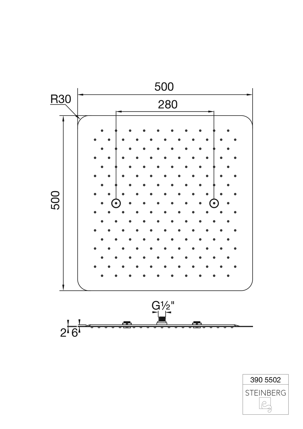 Serie 390 Tropical Rain Regenpaneel, Regenbrause 50 x 50 cm, für Deckeneinbau, Edelstahl poliert Serie 390 Tropical Rain Regenpaneel, Regenbrause 50 x 50 cm, für Deckeneinbau, Edelstahl poliert