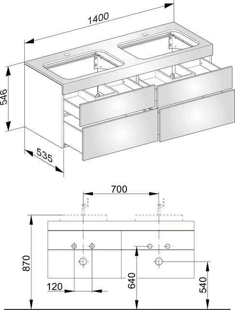 KEUCO Waschtischunterschrank „Edition 400“ Weiß (Strukturlack), Weiß (Strukturlack), links und rechts, ohne Beleuchtung 1400 × 546 × 535 mm KEUCO Waschtischunterschrank „Edition 400“ Weiß (Strukturlack), Weiß (Strukturlack), links und rechts, ohne Beleuchtung 1400 × 546 × 535 mm