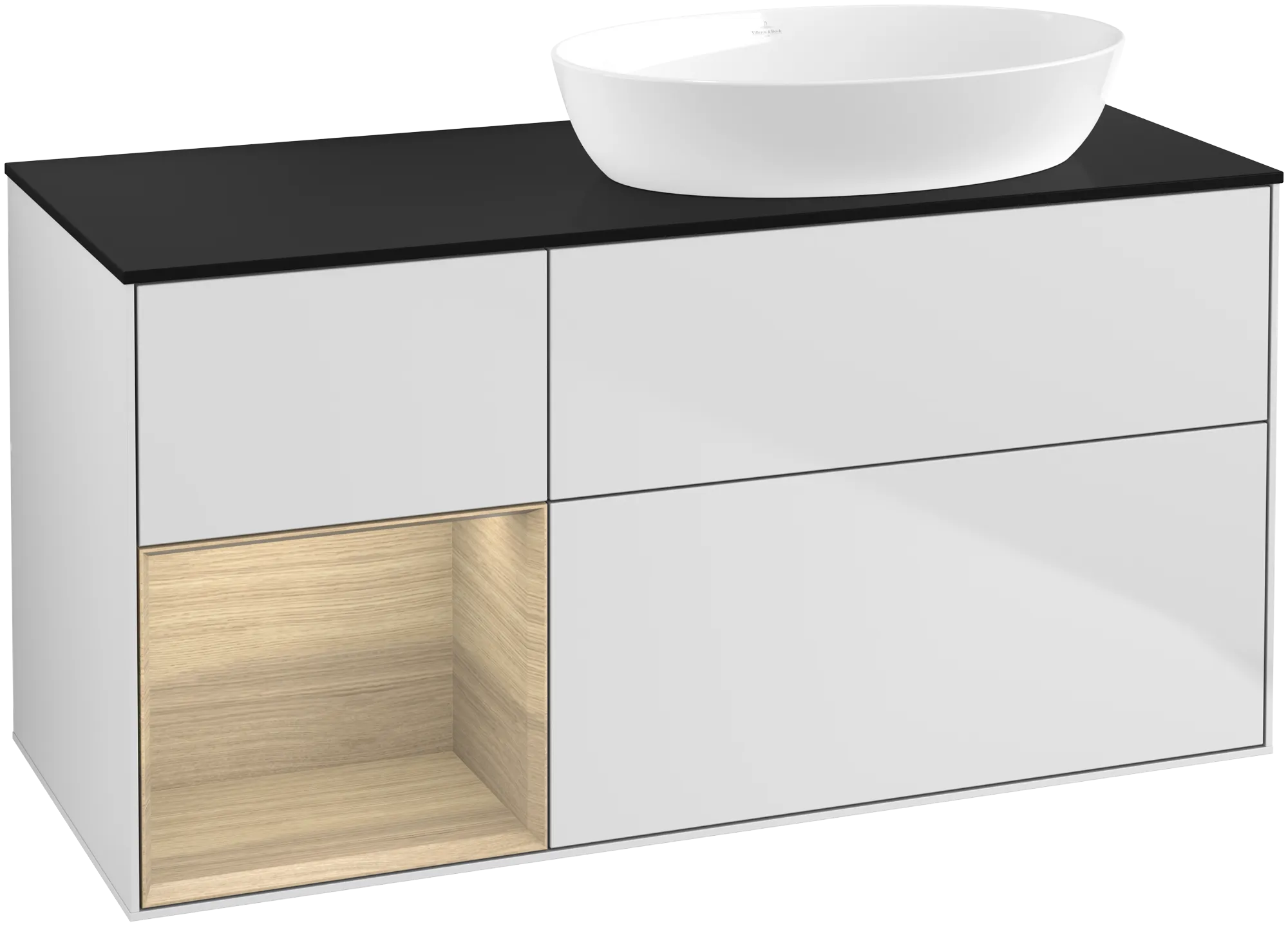 Villeroy & Boch Finion Waschbeckenunterschrank GA4 1200x603x501mm White Matt Lacquer / Oak Veneer / Glass Black Matt