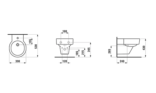 Wandbidet VAL 530x390 1 Hahnloch ohne seitliches Loch für Wasseranschluss weiß Wandbidet VAL 530x390 1 Hahnloch ohne seitliches Loch für Wasseranschluss weiß