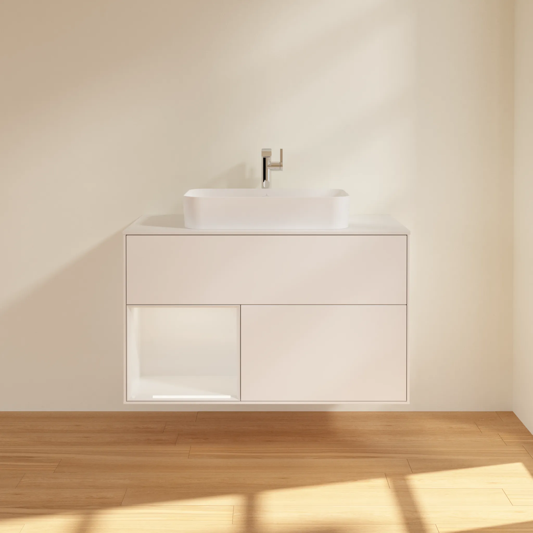 Villeroy & Boch Waschtischunterschrank „Finion“ für Schrankwaschtisch 1000 × 603 × 501 mm White Matt Lacquer, für Becken mittig, mit Hahnlochbohrung