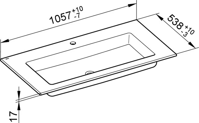 KEUCO Einbauwaschtisch „Royal 60“, mit Hahnlochbohrung in Weiß, 1057 × 538 × 17 mm