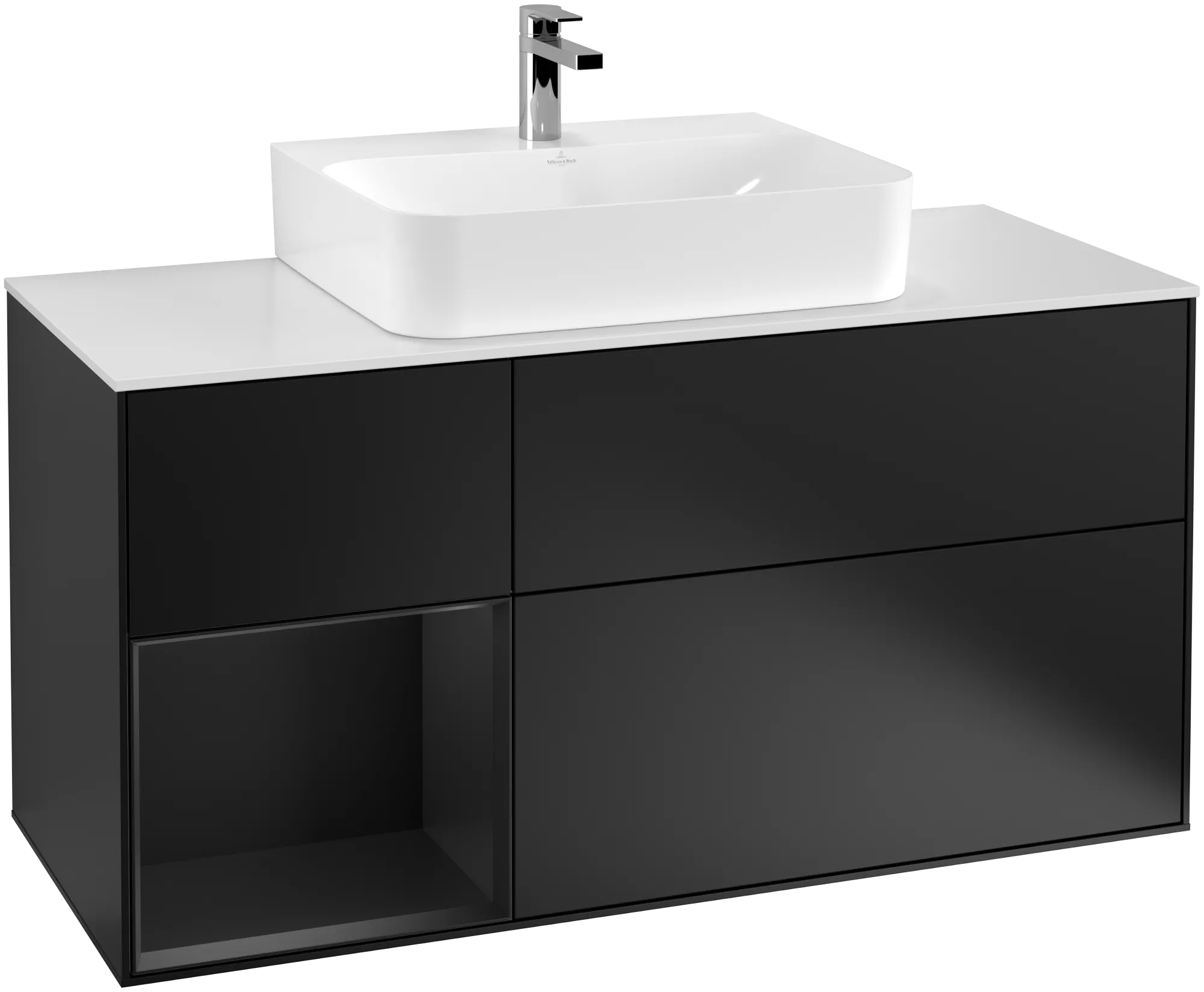 Villeroy & Boch Finion Waschbeckenunterschrank G16, 1200x603x501mm, Black Matt Lacquer / Glass White Matt