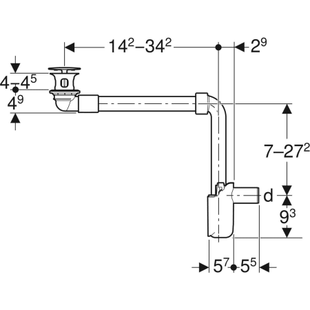WT Ablauf d32/40 Raumsparmodell mit freiem Auslauf, Ventilab. glanzverchromt WT Ablauf d32/40 Raumsparmodell mit freiem Auslauf, Ventilab. glanzverchromt