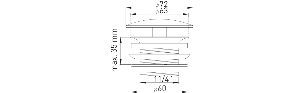 Schaftventil 1 1/4″ x D= 63 mm Stopfen D= 72 mm Schaftlänge 42 mm