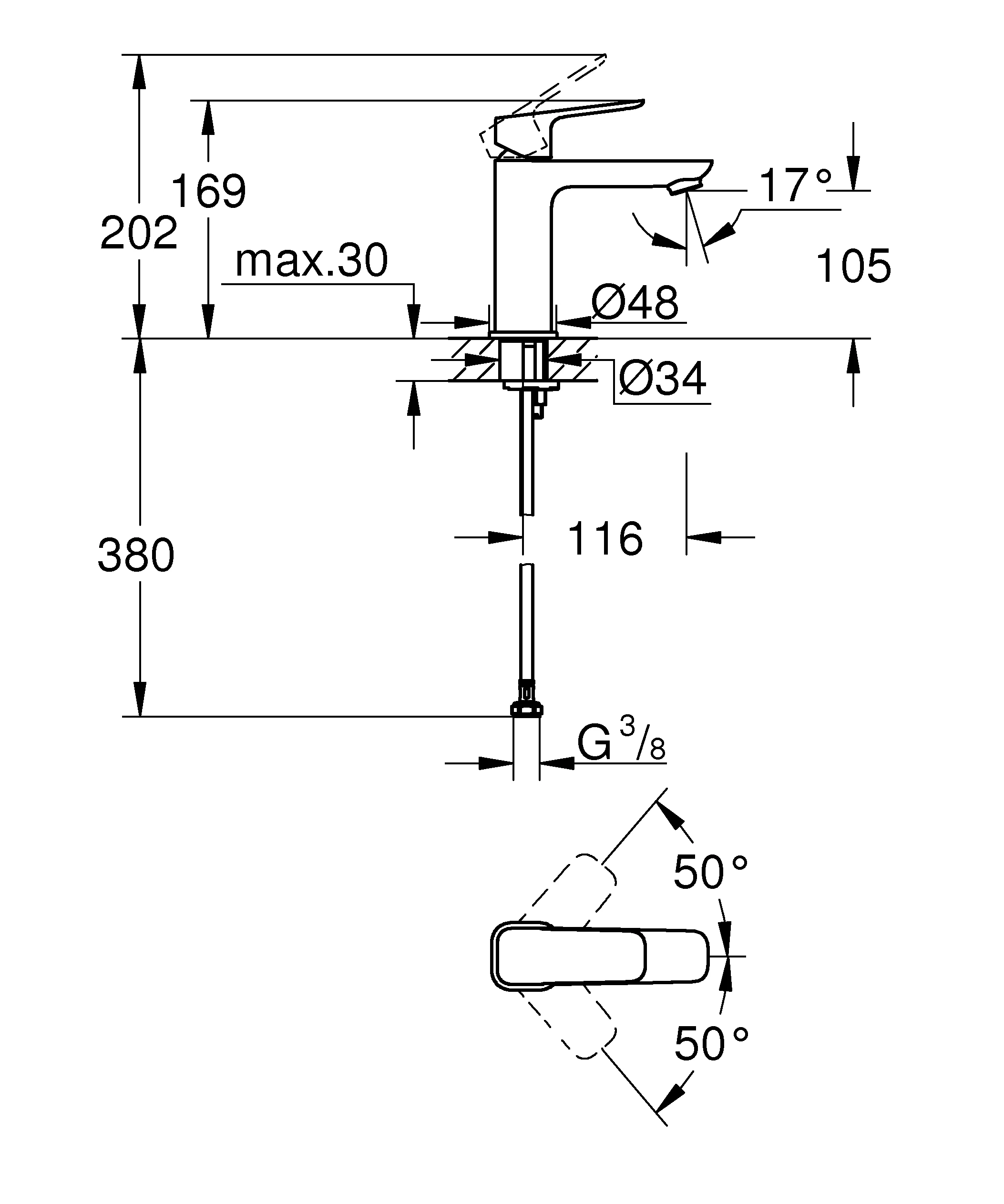 Einhand-Waschtischbatterie Cubeo 101755, M-Size, glatter Körper, chrom