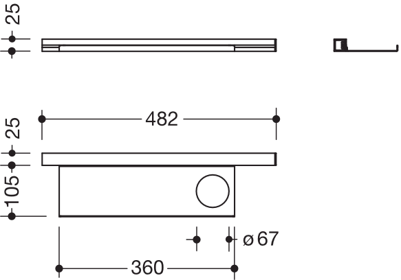 HEWI Ablage in 48,2 × 2,5 × 10,2 cm