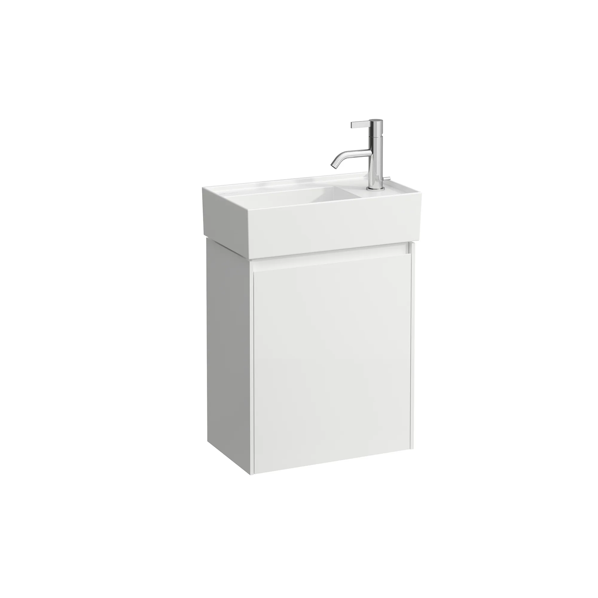 Waschtischunterbau LANI 270x437x515 1 Tür Scharnier rechts integrierte Griffleiste und Soft-Close 1 Glasablage (fix) für Waschtisch Kartell • H815334 weiß matt
