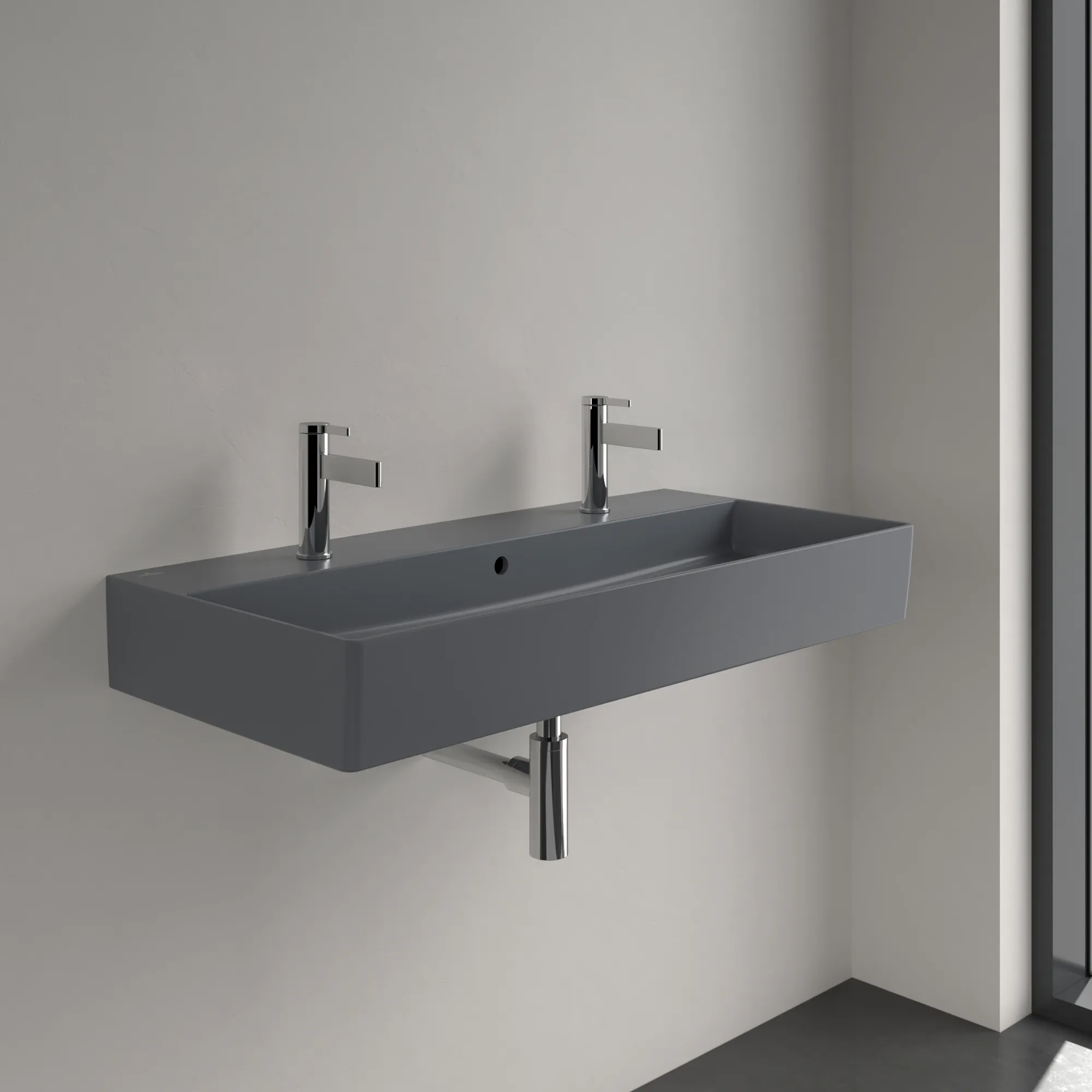 Villeroy & Boch Wandwaschtisch aus TitanCeram geschliffen „Memento 2.0“ 1000 × 470 × 135 mm, Hahnlochposition links und rechts, mit Hahnlochbohrung in Graphite