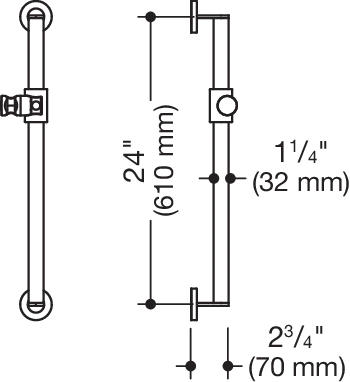 BrausehalterstangeEdelstahl, pulverbeschichtet, Achsmaß 610 mm, Stangendurchmesser 32 mm, mit Brausehalter aus mattem Polyamid, in Farbe AS (Weiß tiefmatt - Weiß matt)