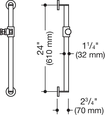Brausehalterstg., Ø32, L=610 mm, chrom signalweiß Brausehalterstg., Ø32, L=610 mm, chrom signalweiß