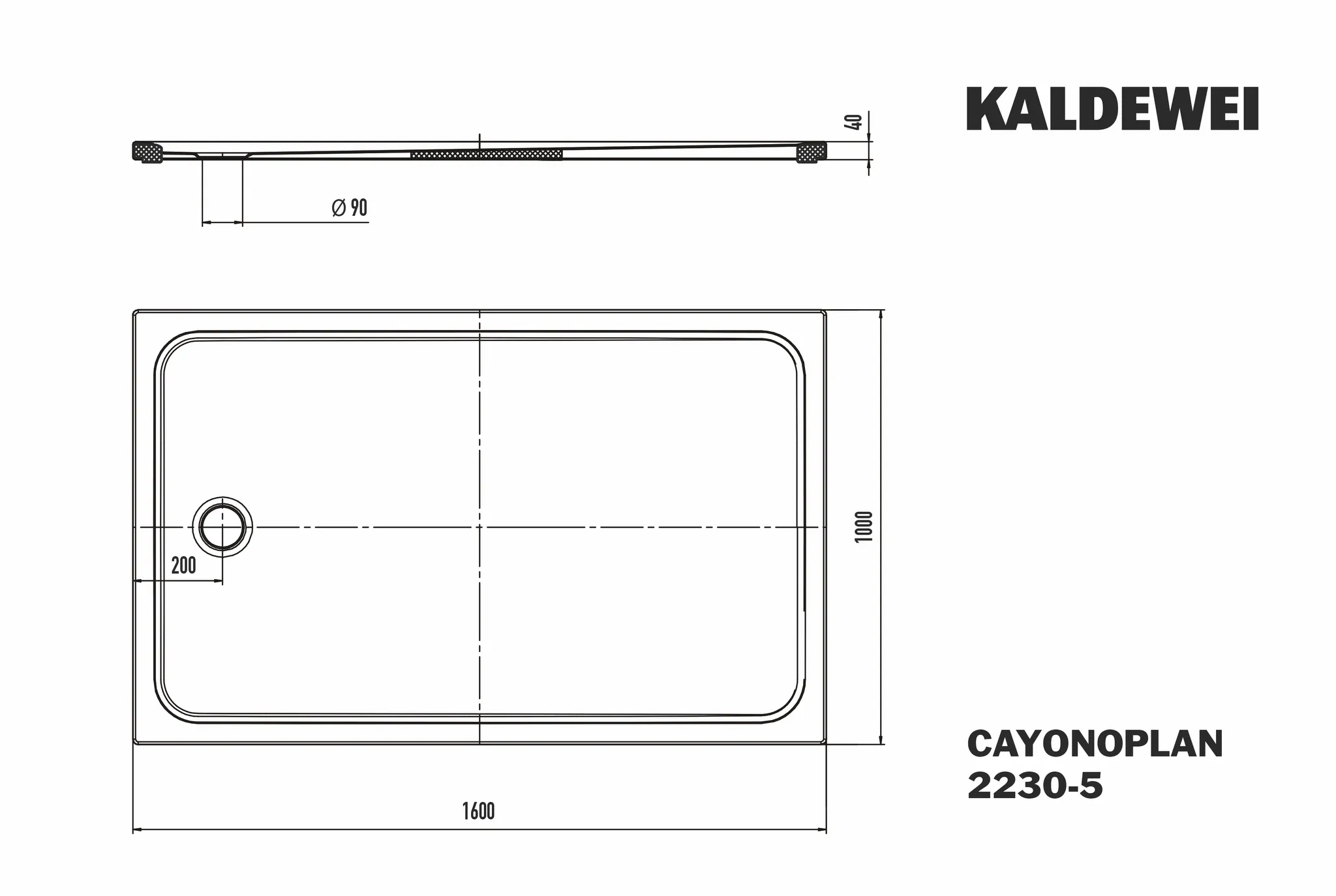 Kaldewei rechteck Duschwanne „Cayonoplan“ 100 × 160 cm ohne Oberflächenbeschichtung, ohne Oberflächenveredelung, in schwarz matt