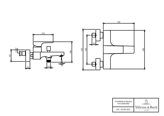 Einhand-Wannenarmatur „Architectura Square“ Ausladung 145 mm in Brushed Nickel Matt