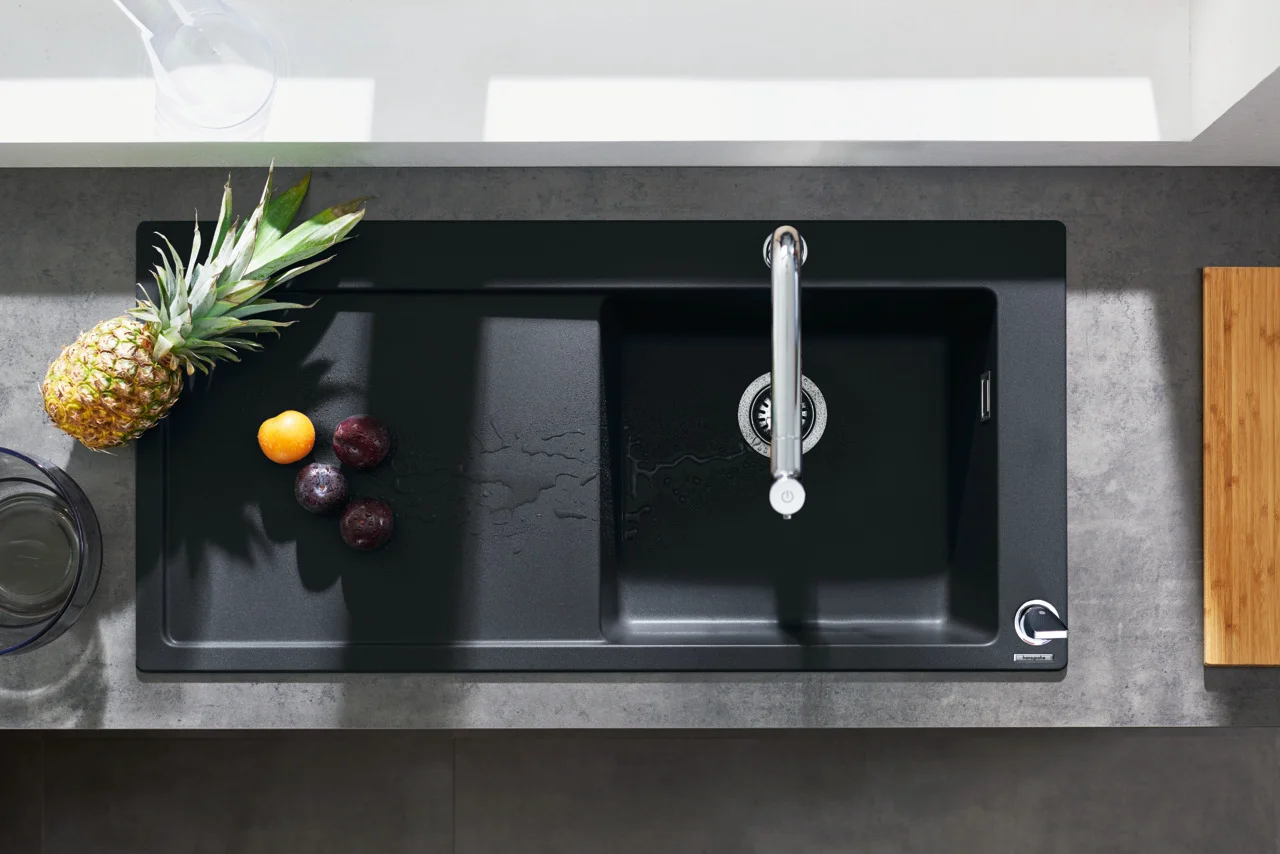 Hansgrohe Einbauspüle S51 Serie, Graphitschwarz, 1030 x 490 mm, 1 Hauptbecken mit Abtropffläche, Beckentiefe 190 mm