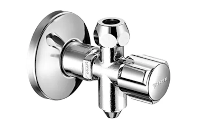 Eckventil COMFORT, COMFORT-Griff, Schubrosette Ø 54 mm, DN 15 G 1/2 AG mit ASAG easy, Ø 10 mm (DN 10 G 3/8 AG), chrom
