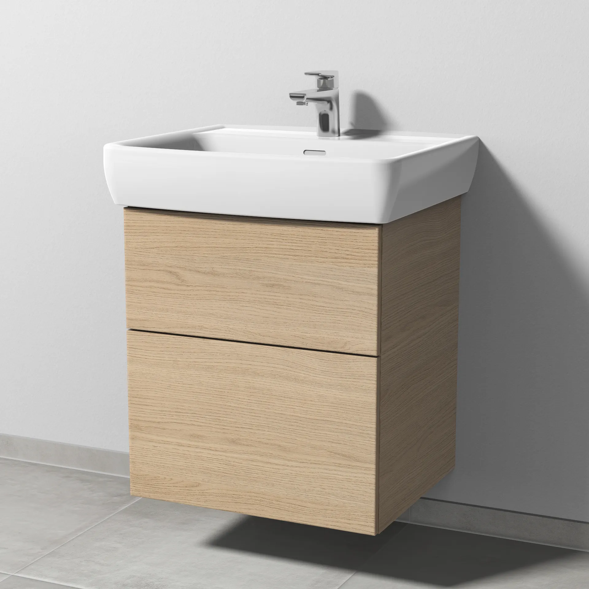Sanipa Waschtischunterschrank „3way“ passend zu Keramik-Waschtische Pro A von Laufen 525 × 588 × 447 mm in Eiche Nordic