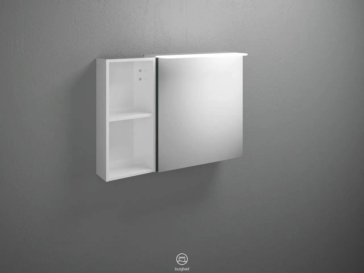 Burgbad Spiegelschrank Badu SFTW090, 310x900x665 mm, LED-Aufsatzleuchte 4200 K, Energieeffizienzklasse E