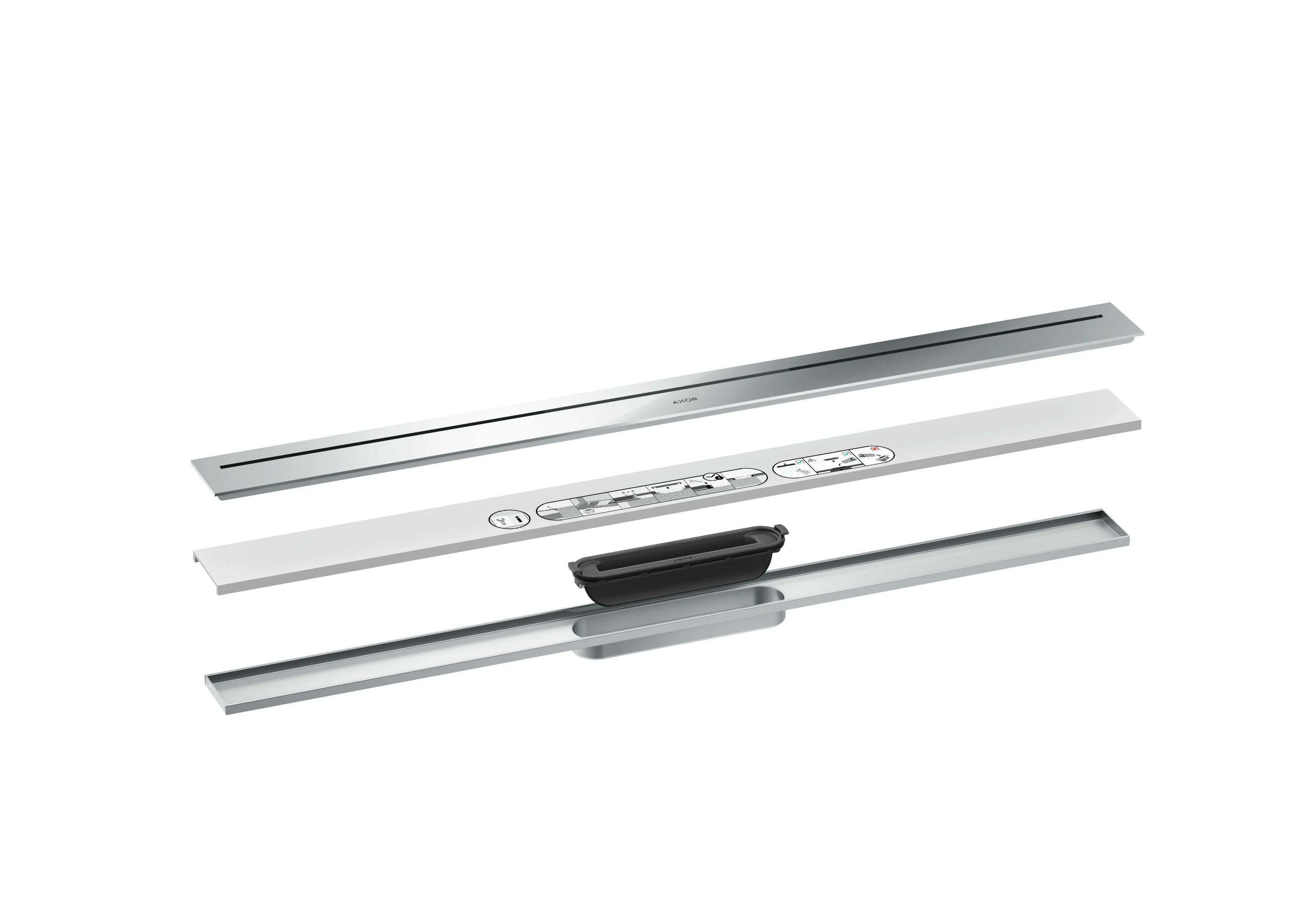 Hansgrohe AXOR Drain Fertigset Duschrinne, Chrom, 900 mm, höhenverstellbar bis 18 mm Fliesenstärke