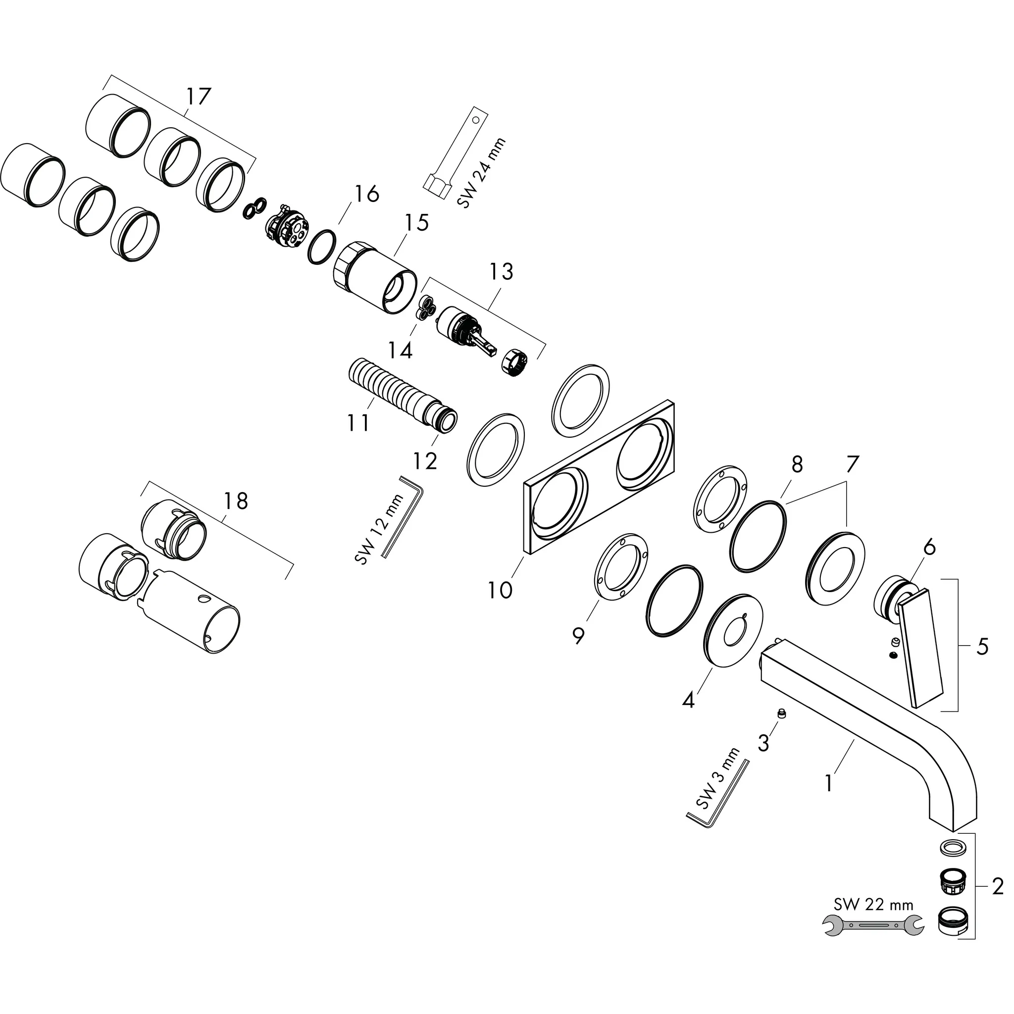 Waschtischmischer UP Axor Citterio F-Set m.Hebelg.lang.Auslauf u.Platte chr Waschtischmischer UP Axor Citterio F-Set m.Hebelg.lang.Auslauf u.Platte chr