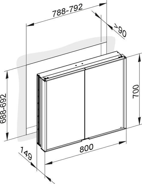 KEUCO Royal Match Spiegelschrank 2-türig, Wandeinbau 800x700x150mm silber-eloxiert