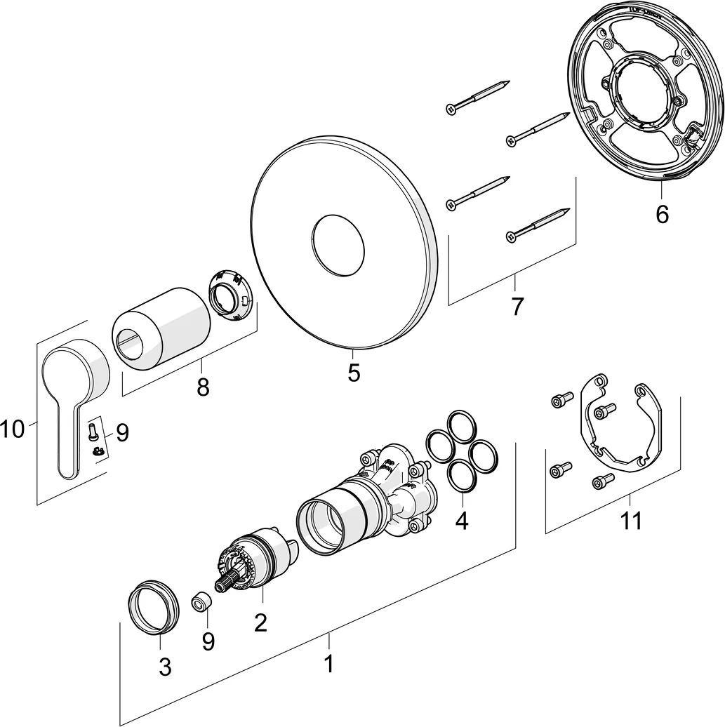 HansaDESIGNO Style Duscharmatur, Einhebelmischer Fertigmontageset für Brausebatterie 8110 Rosette rund Chrom