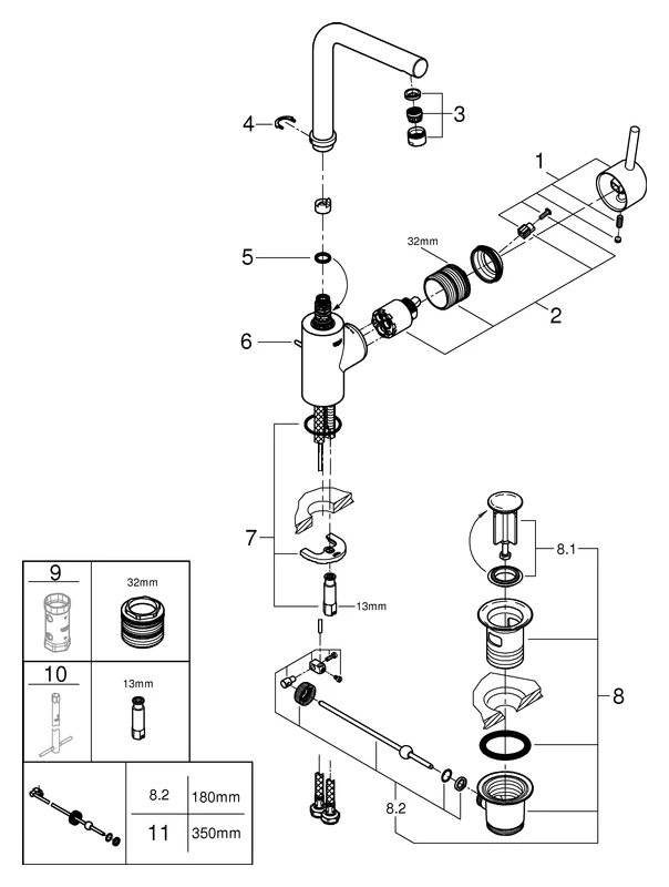 Einhand-Waschtischbatterie Concetto 23739_2, L-Size, Einlochmontage, getrennte innenliegende Wasserwege – kein Kontakt mit Blei oder Nickel, Zugstangen-Ablaufgarnitur 1 1/4″, chrom